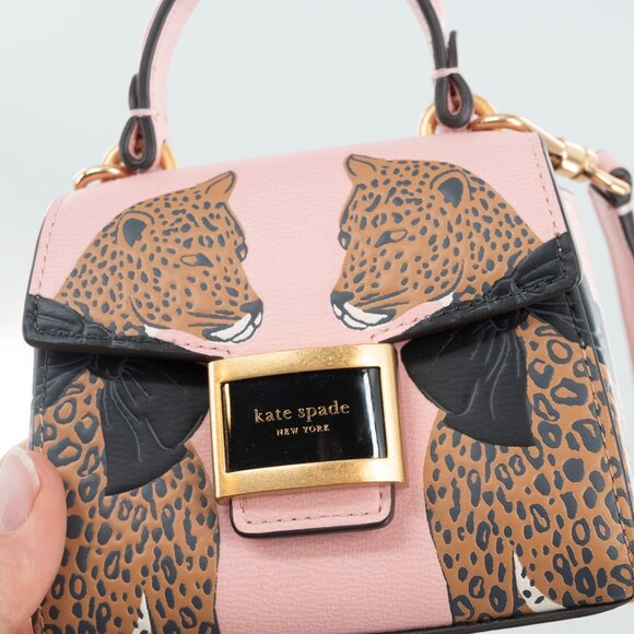 Kate Spade Katy Lucy Leopard Micro Crossbody Pink Leather Purse Limited Edition - Picture 11 of 14